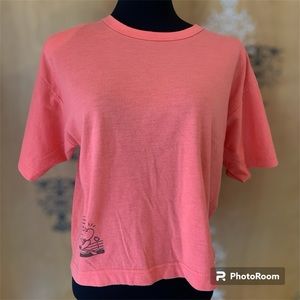 Women’s Vintage 80s Cropped T-Shirt Long Sleeves With Shoulder Pads Salmon Pink